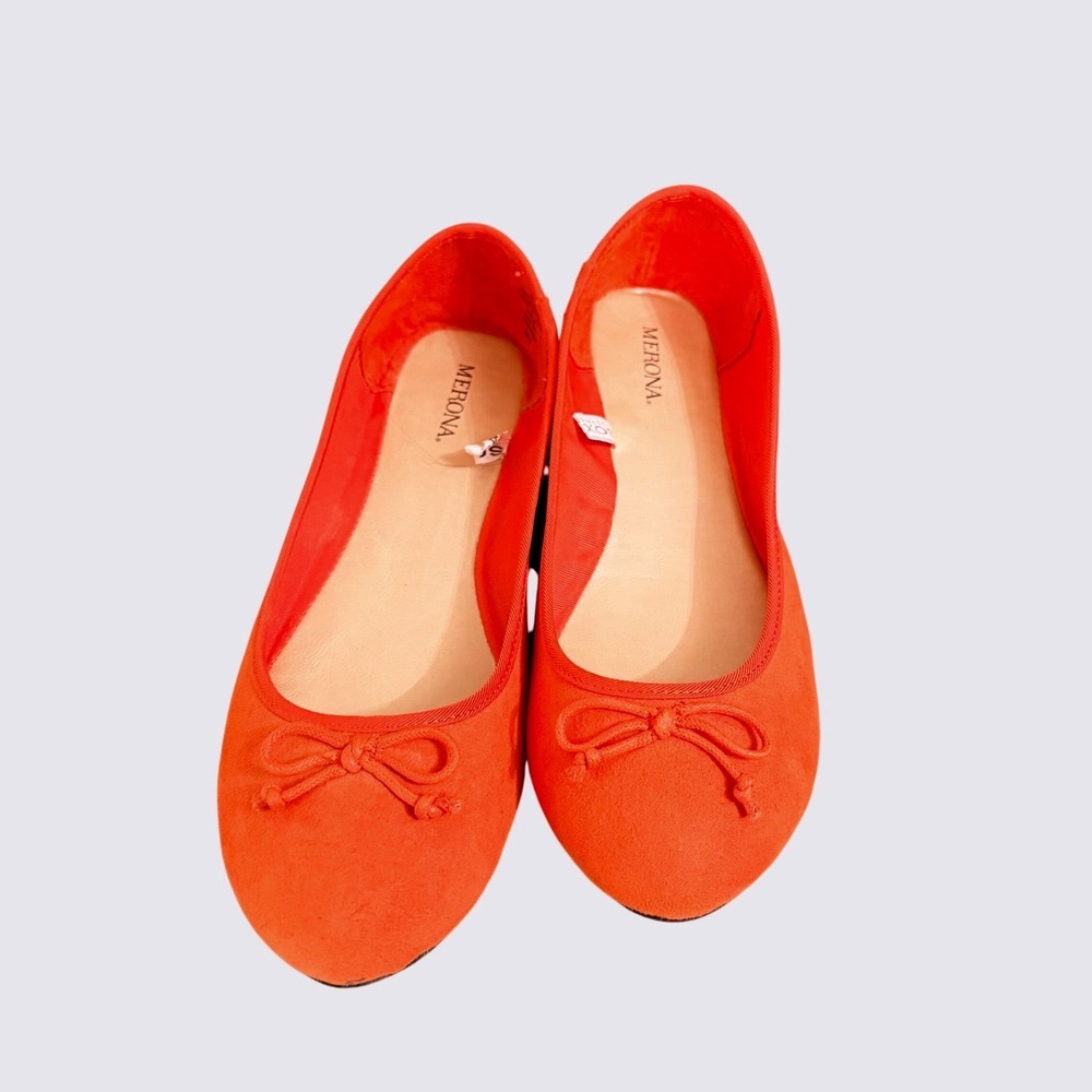 Merona Ballet Flats Size 8 Orange Classic Preppy Bow Detail Round Toe Slip On